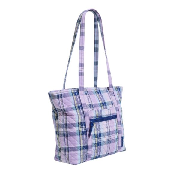 Vera Bradley Small Vera Tote Quilted in Amethyst Plaid Travel Shoulder Bag NWT - Picture 2 of 10